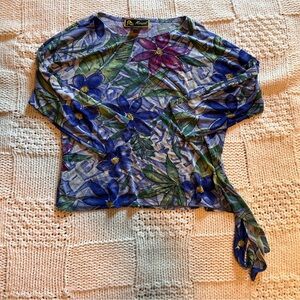 Vintage / y2K Mirasol Floral Smiley Face 3/4 Sleeve Top Size Small